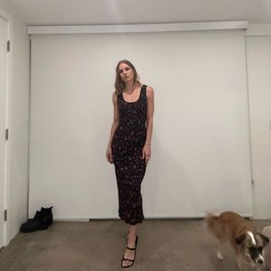 Rumored - midi navy blue dress with red flowers